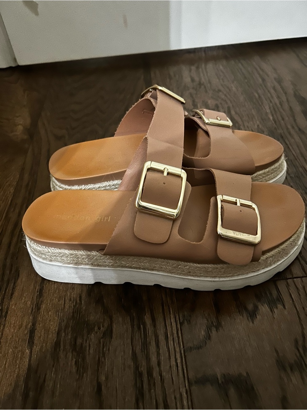 Madden Girl Tan Double-Buckle Platform Sandals - Picture 3 of 5